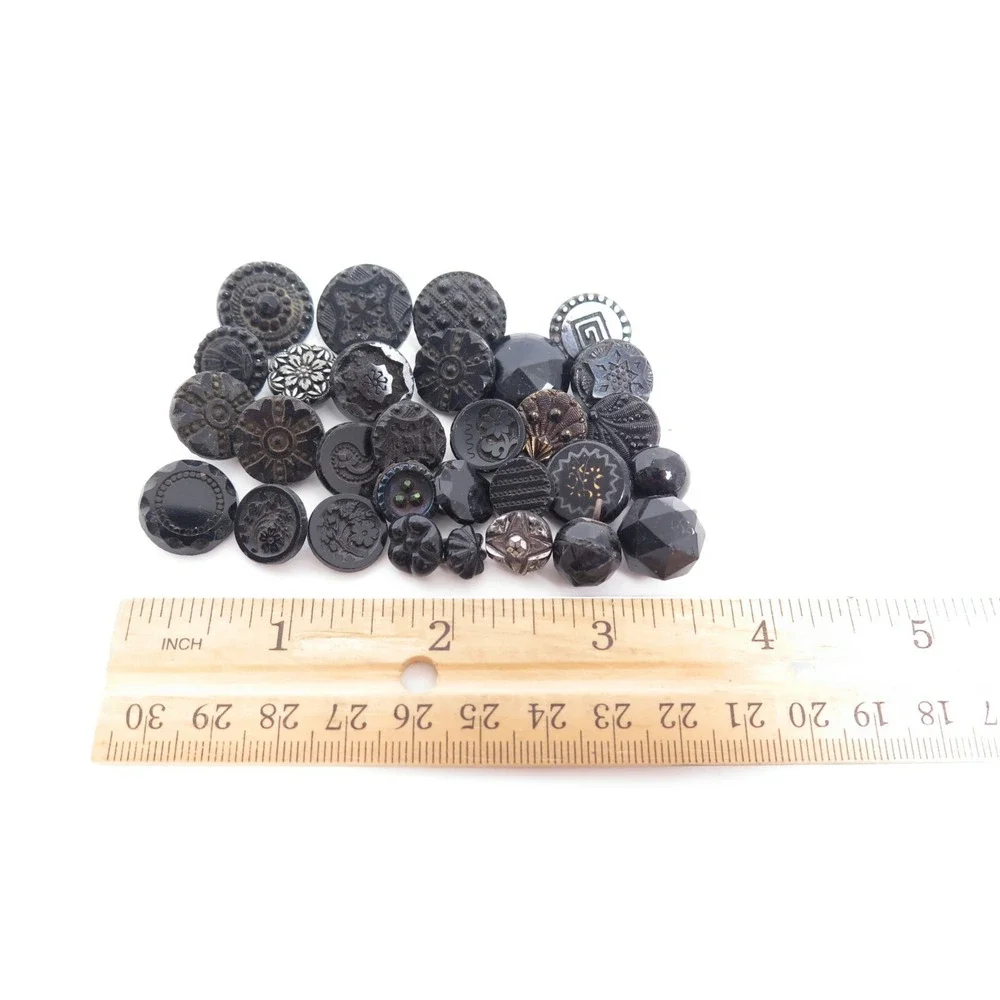 Antique Stunning Carved Molded Black Glass Buttons Lot*Flowers*Highly Detailed‎